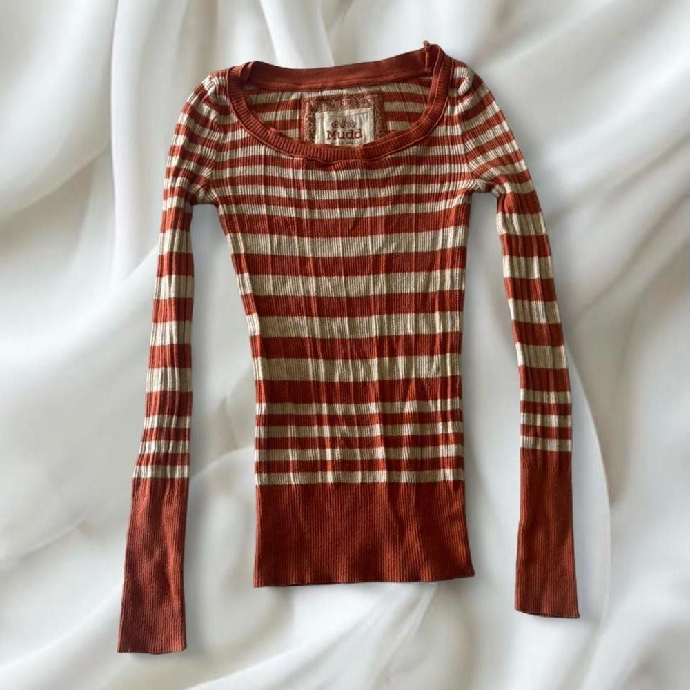 Y2K vintage Mudd orange and white striped henley babydoll long sleeve top
